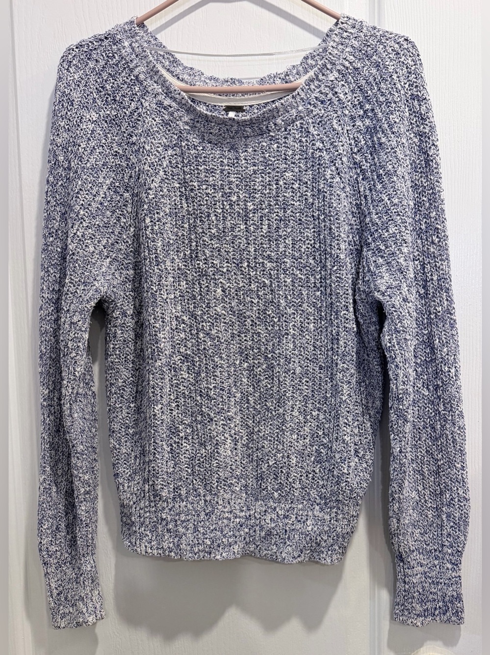 Free People Marled Navy and White Crewneck Sweater